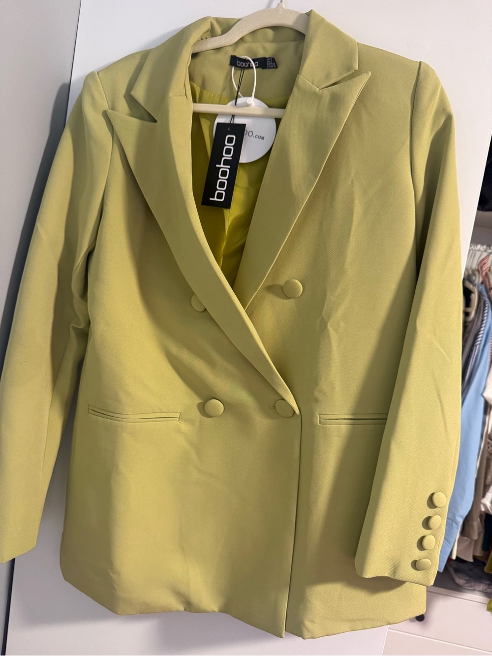 boohoo Lemon-Green Double Breasted Blazer